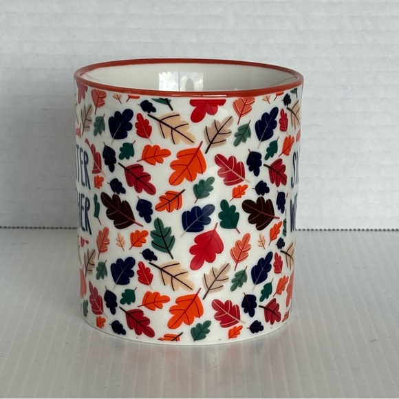 10 Strawberry Street Sweater Weather Ceramic Mug Fall Winter Leaves 14 oz Cup - Picture 4 of 8